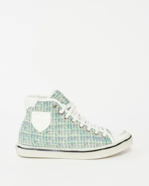 Saint Laurent Green & White Tweed Hight Top Sneakers - 40