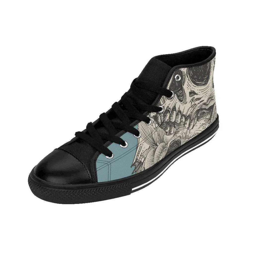 Skulls with flora ornament and engraving concept Women's High-top Sneakers