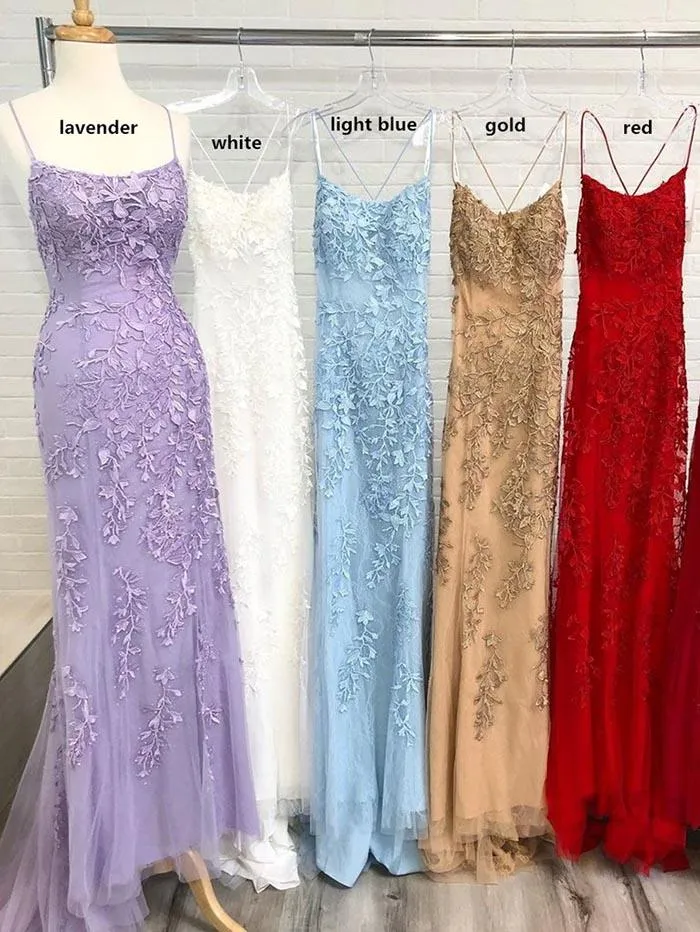 Sky Blue Mermaid Spaghetti Straps Backless Long Prom Dresses Formal Dress, SP356